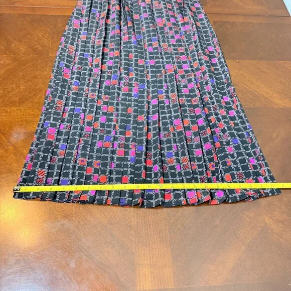 vtg Jaeger Womens Pleated Wool Skirt Size‎ 8 Black pink purple Geometric Pattern - Picture 7 of 8